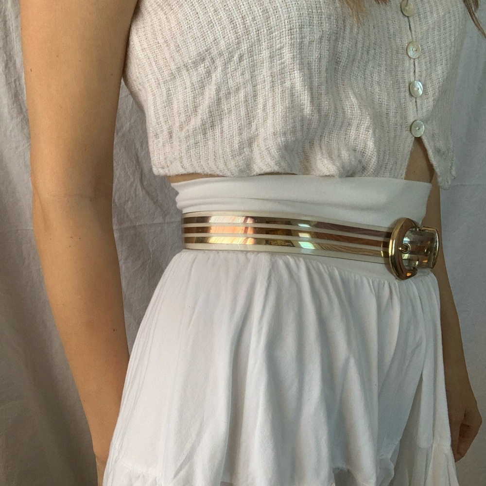 Vintage western plastic gold striped see through belt - Picture 2 of 9